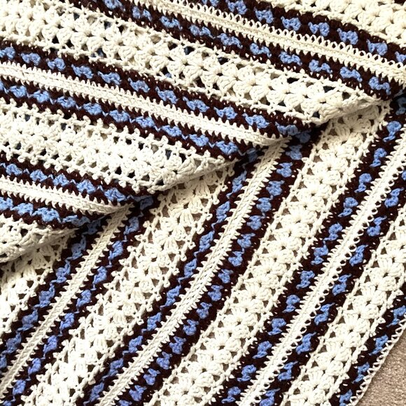 Handmade Crochet Blanket Throw Lap Afghan Bedding Fringe - Picture 4 of 4